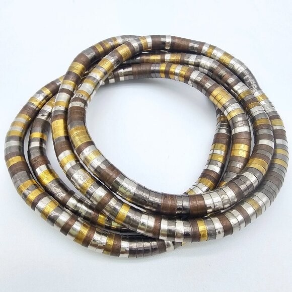 Mixed Metal Coil Necklace/Bracelet Moldable/Snake Coil Jewelry Retro Silver Gold - Picture 2 of 8